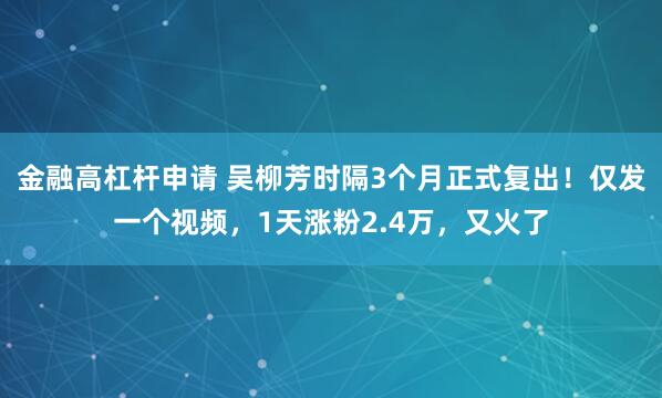 金融高杠杆申请 吴柳芳时隔3个月正式复出！仅发一个视频，1天涨粉2.4万，又火了