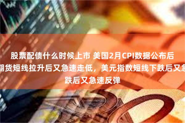 股票配债什么时候上市 美国2月CPI数据公布后，美股期货短线拉升后又急速走低，美元指数短线下跌后又急速反弹