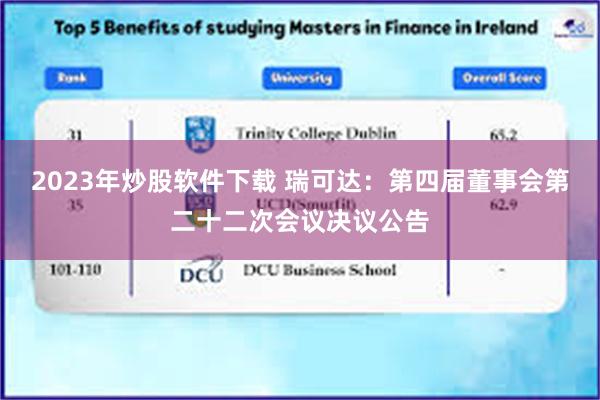 2023年炒股软件下载 瑞可达：第四届董事会第二十二次会议决议公告