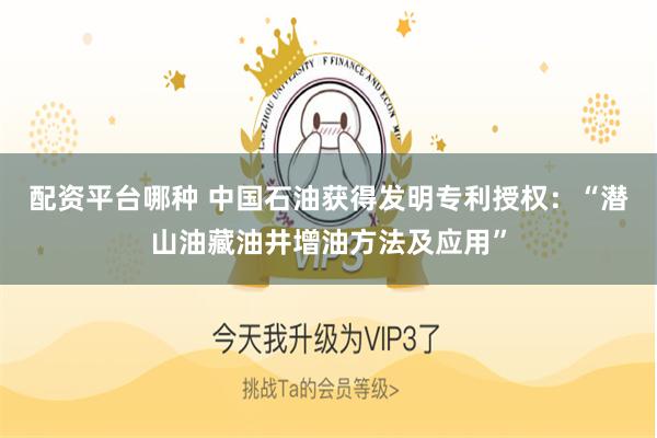 配资平台哪种 中国石油获得发明专利授权:“潜山油藏油井增油方法及应用”