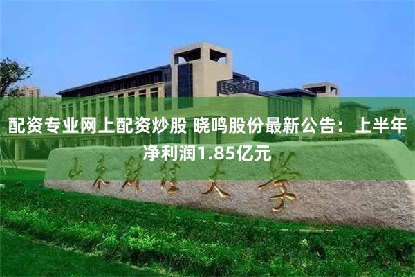 配资专业网上配资炒股 晓鸣股份最新公告：上半年净利润1.85亿元